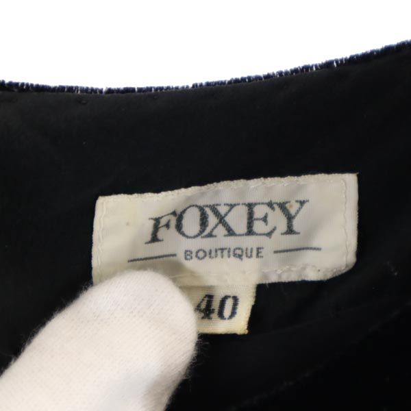 FOXEY フォクシー 日本製 ウールブレンド ドット柄 長袖 ワンピース 40 黒 レディース
