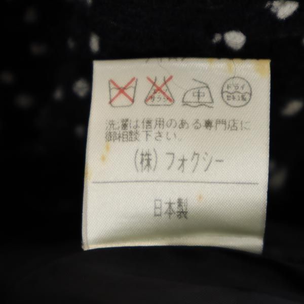 FOXEY フォクシー 日本製 ウールブレンド ドット柄 長袖 ワンピース 40 黒 レディース