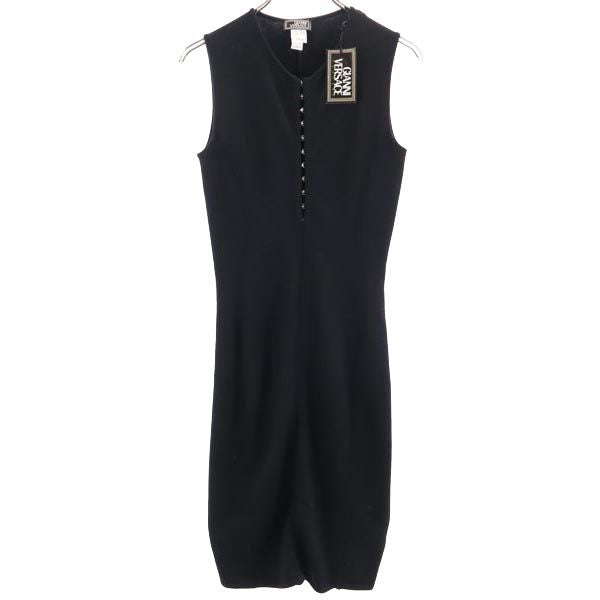 未使用 Gianni Versace ジャンニヴェルサーチ イタリア製 ウールブレンド ノースリーブ ワンピース 38 ブラック系 レディース