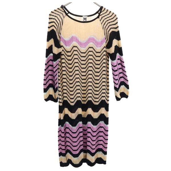 Missoni ミッソーニ イタリア製 ウールブレンド 総柄 長袖 ニット ワンピース 42 ベージュ系 レディース
