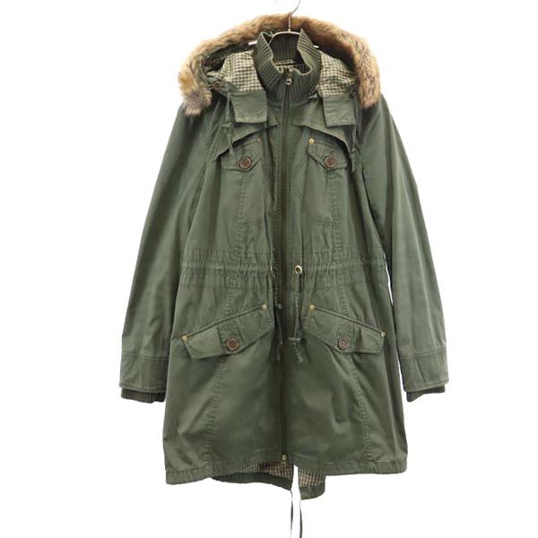 ARMANI EXCHANGE アルマーニエクスチェンジ ミリタリー フェイクファー モッズコート Ｌ カーキ系 レディース