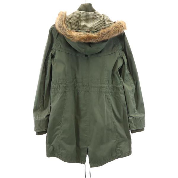 ARMANI EXCHANGE アルマーニエクスチェンジ ミリタリー フェイクファー モッズコート Ｌ カーキ系 レディース