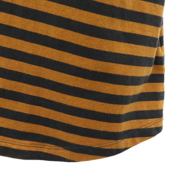 marimekko マリメッコ ボーダー柄 7分袖 Tシャツ ワンピース S キャメル×グレー レディース