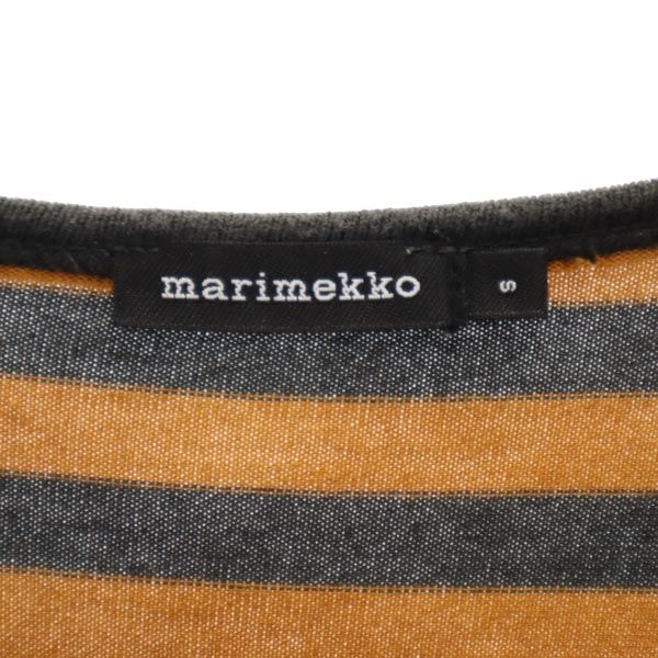 marimekko マリメッコ ボーダー柄 7分袖 Tシャツ ワンピース S キャメル×グレー レディース