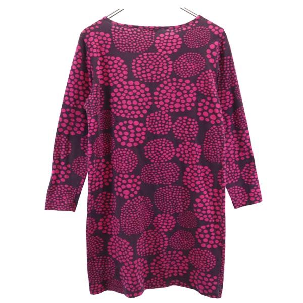marimekko マリメッコ 総柄 長袖 膝丈ワンピース S ピンク系 レディース