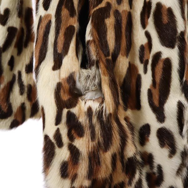 イヴサロモン レオパード 長袖 ノーカラー フェイク ファーコート 36 ブラウン系 Yves Salomon レディース