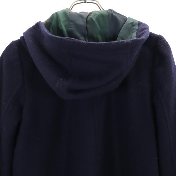 ブルーレーベルクレストブリッジ フード付き 袖ファー付き ノーカラーコート 40 ネイビー BLUE LABEL CRESTBRIDGE 三陽商会 レディース