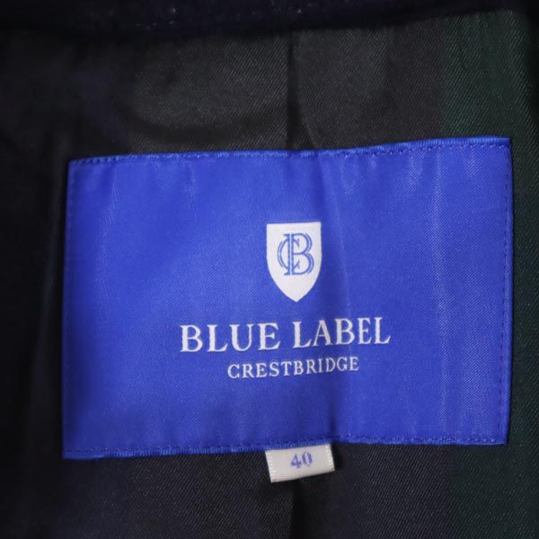 ブルーレーベルクレストブリッジ フード付き 袖ファー付き ノーカラーコート 40 ネイビー BLUE LABEL CRESTBRIDGE 三陽商会 レディース