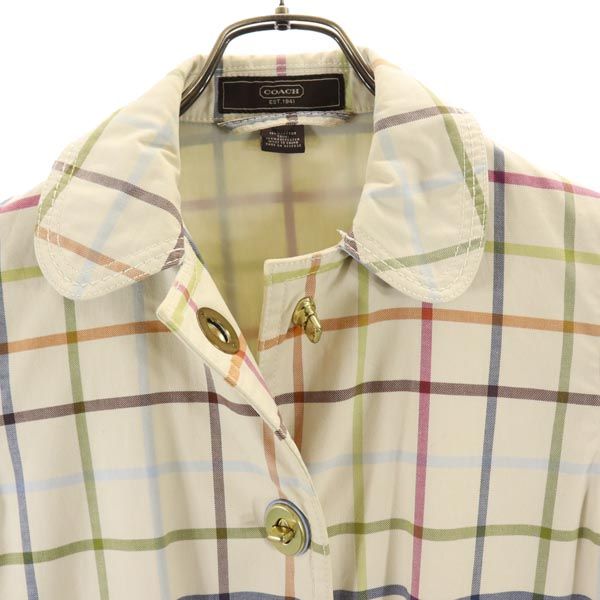 COACH コーチ コットン ロング チェック柄 ステンカラーコート 2 レディース