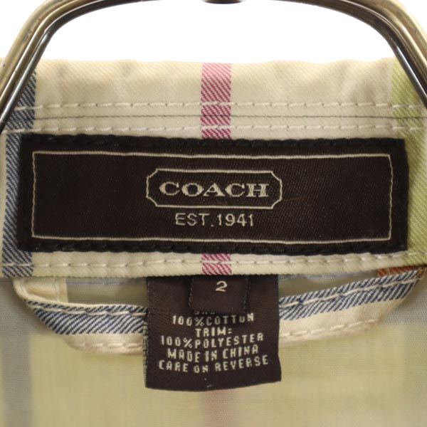 COACH コーチ コットン ロング チェック柄 ステンカラーコート 2 レディース
