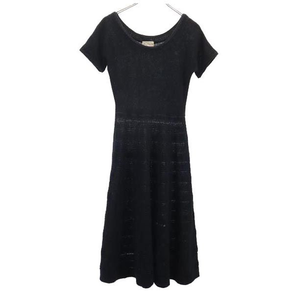 May Claire 70s ヴィンテージ 半袖 ウールブレンド ニット ワンピース ブラック レディース