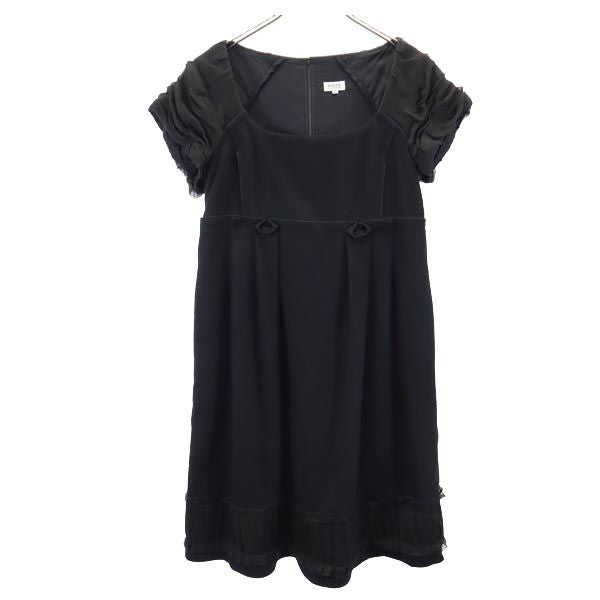 FOXEY フォクシー カシミヤブレンド 半袖 ワンピース 40 ブラック系 バックジップ レディース