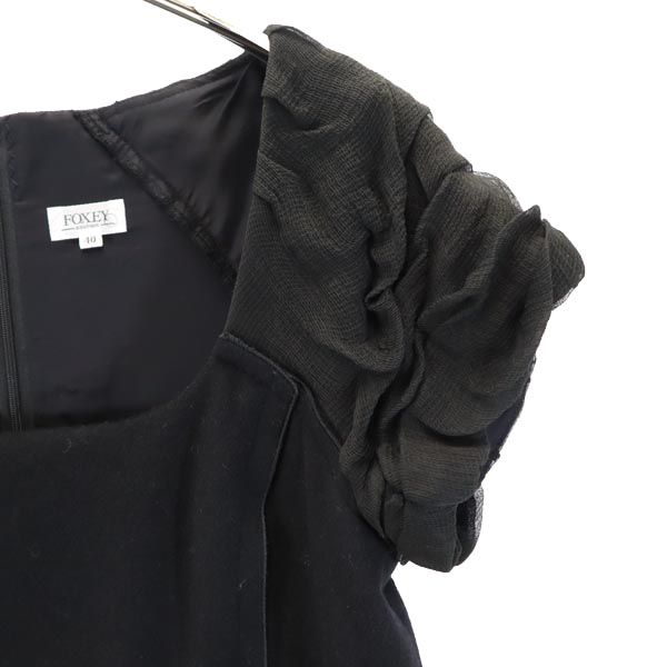 FOXEY フォクシー カシミヤブレンド 半袖 ワンピース 40 ブラック系 バックジップ レディース