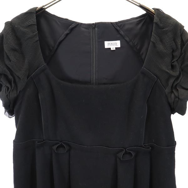 FOXEY フォクシー カシミヤブレンド 半袖 ワンピース 40 ブラック系 バックジップ レディース