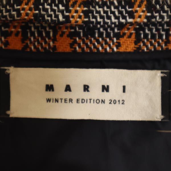 MARNI マルニ イタリア製 チェック柄 2way 襟ファー付き ニット 切替 ダウンコート 40 オレンジ系 ノーカラー レディース