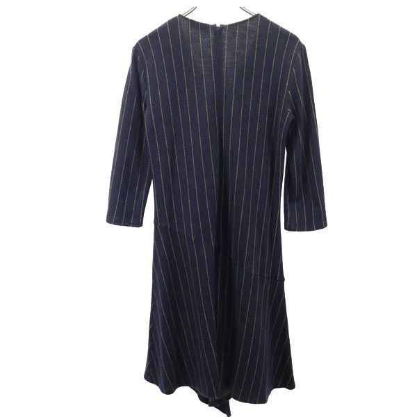 MAX&CO マックスアンドコー ストライプ柄 長袖 ウールブレンド ワンピース L ネイビー×イエロー レディース
