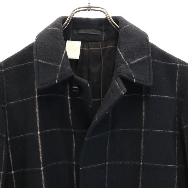 N.HOOLYWOOD エヌハリウッド チェック ウールブレンド ステンカラーコート 36 ブラック系 メンズ