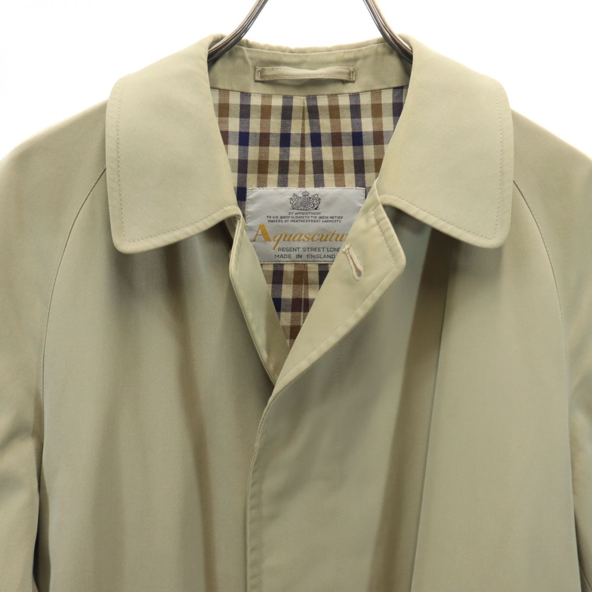 Aquascutum アクアスキュータム 80s ヴィンテージ ステンカラーコート 34 カーキ メンズ