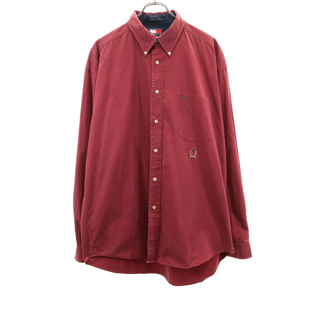 TOMMY HILFIGER トミーヒルフィガー 90s オールド フラッグタグ 長袖 ボタンダウンシャツ XL レッド系 メンズ