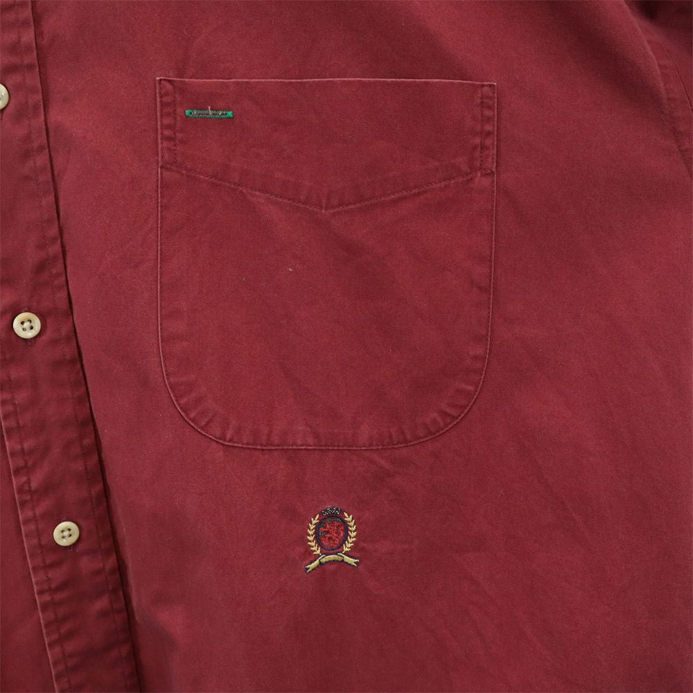 TOMMY HILFIGER トミーヒルフィガー 90s オールド フラッグタグ 長袖 ボタンダウンシャツ XL レッド系 メンズ