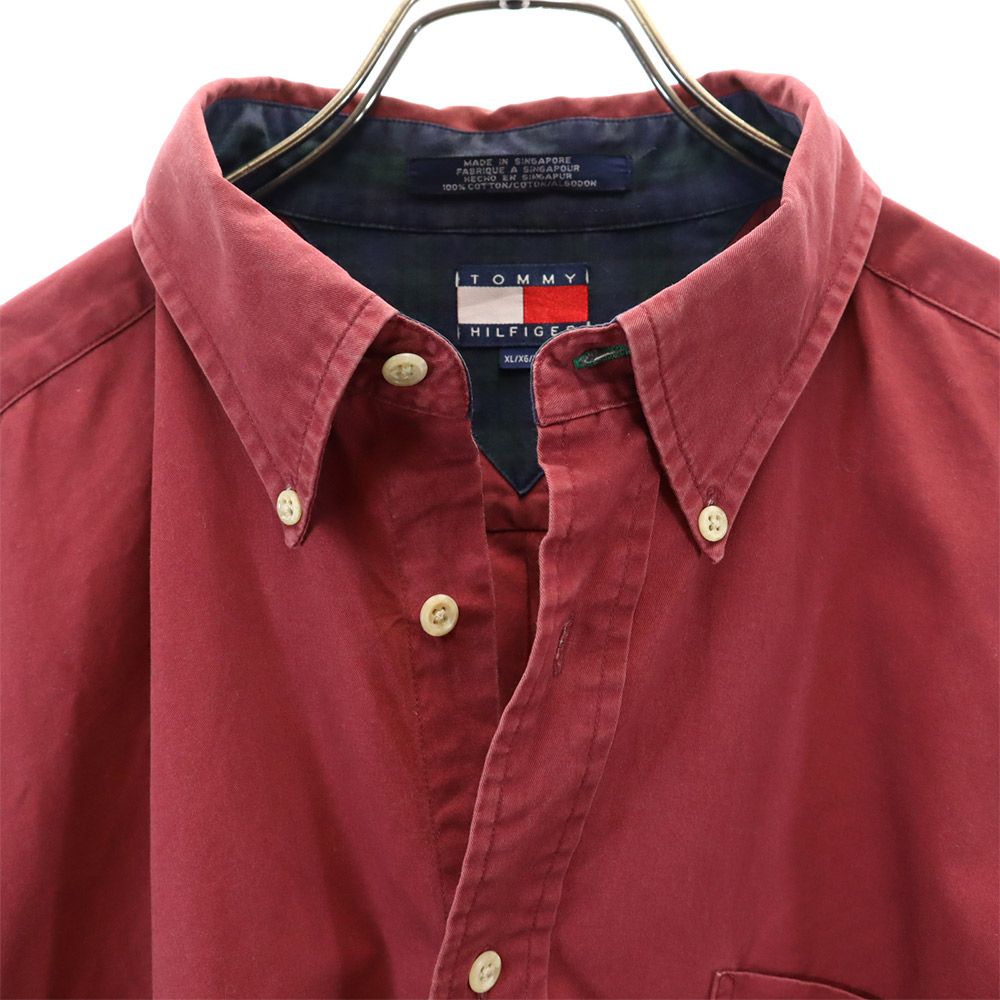 TOMMY HILFIGER トミーヒルフィガー 90s オールド フラッグタグ 長袖 ボタンダウンシャツ XL レッド系 メンズ