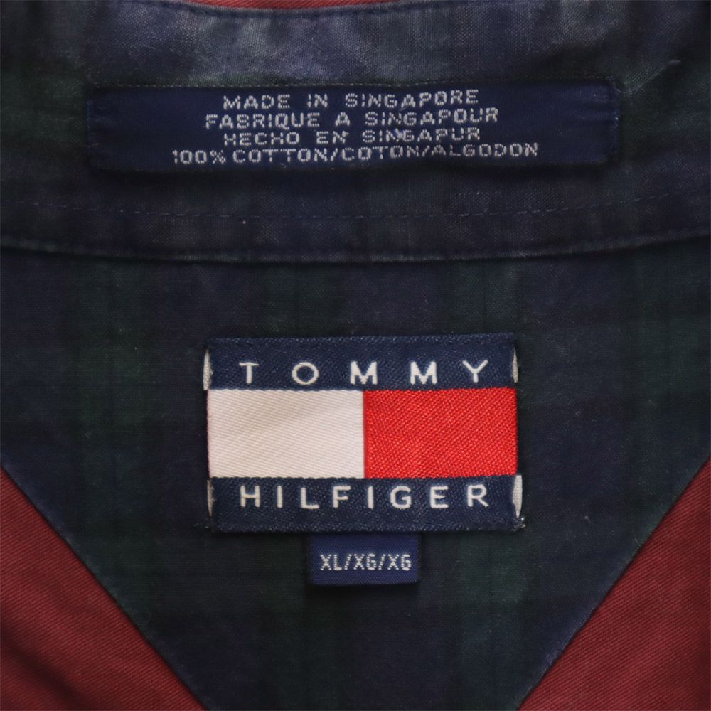 TOMMY HILFIGER トミーヒルフィガー 90s オールド フラッグタグ 長袖 ボタンダウンシャツ XL レッド系 メンズ