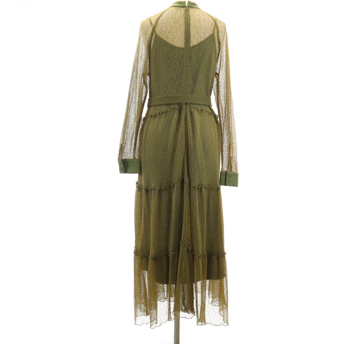 AMERI UNDRESSED アメリ 長袖 レース ロングワンピース グリーン系 インナー付き レディース