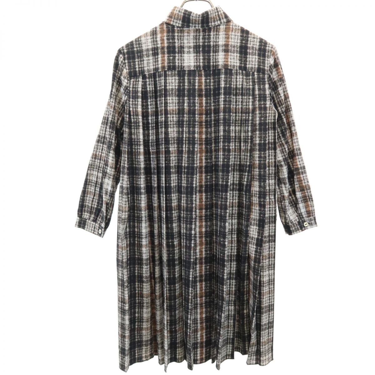 MAX&CO マックスアンドコー チェック柄 7分袖 バックプリーツ シャツワンピース 38 黒系 レディース