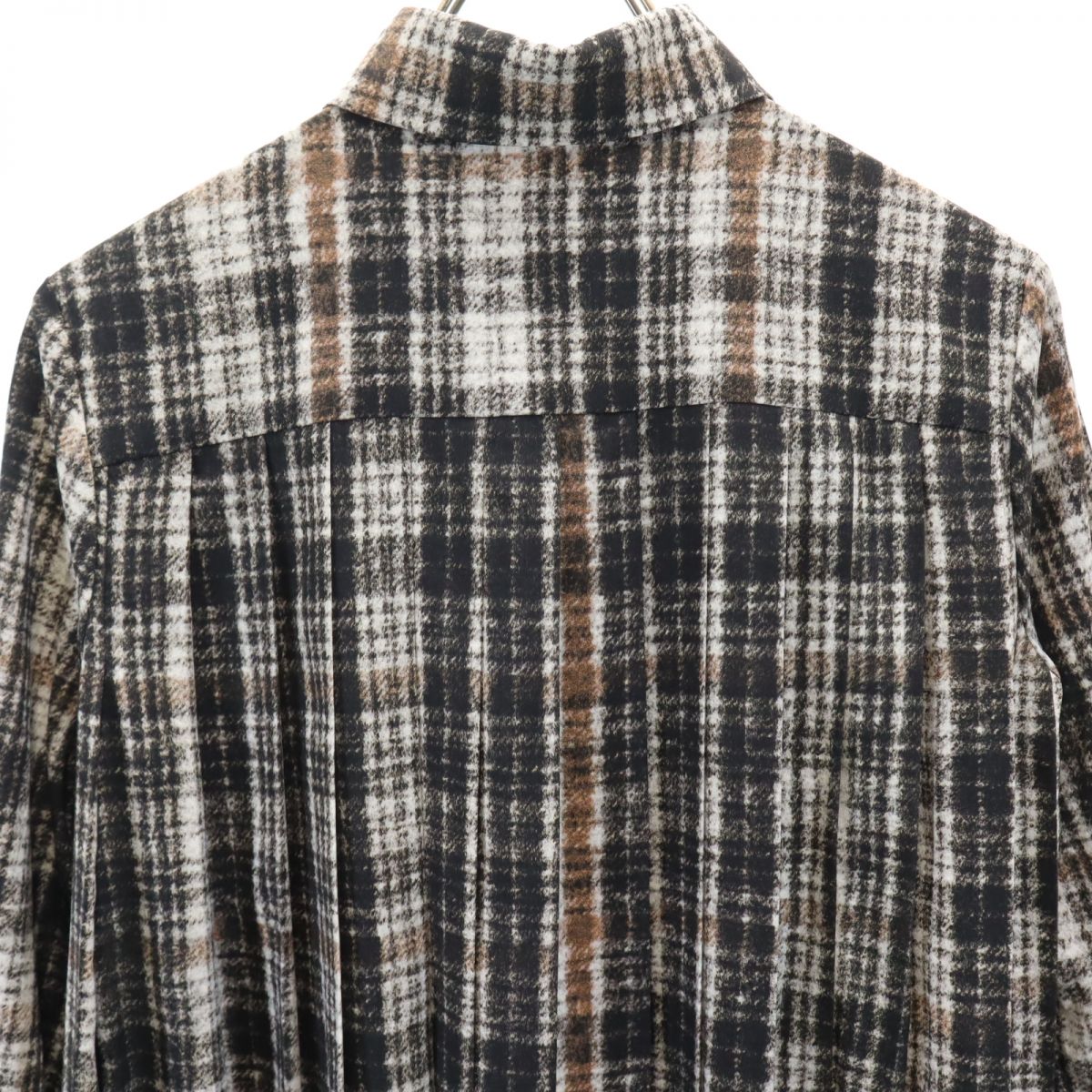 MAX&CO マックスアンドコー チェック柄 7分袖 バックプリーツ シャツワンピース 38 黒系 レディース