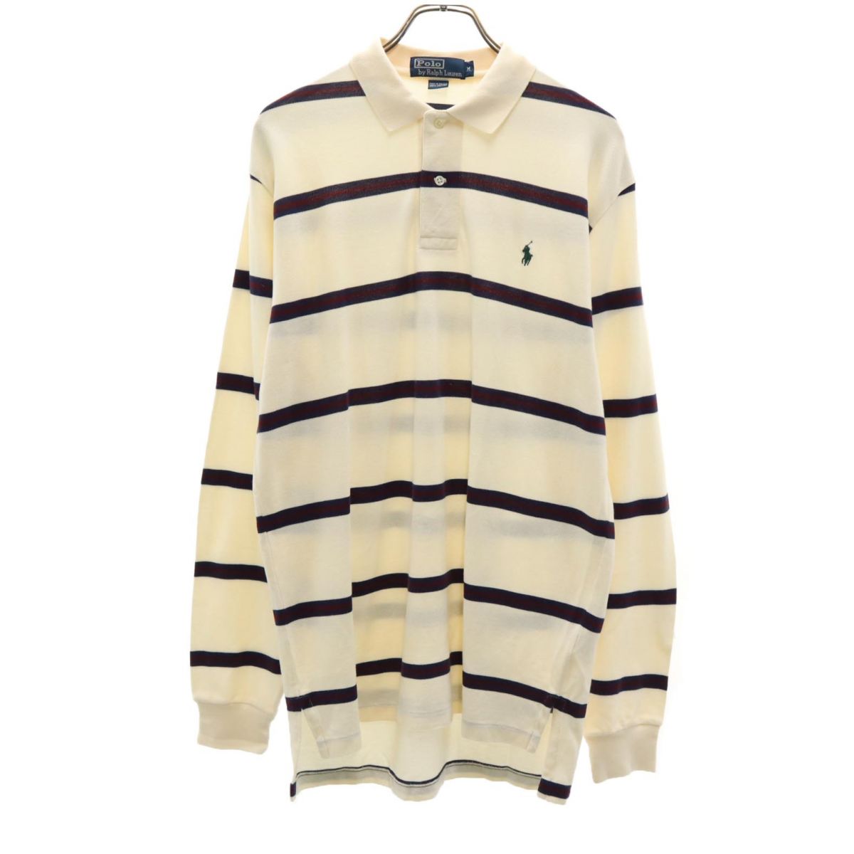 ポロバイラルフローレン ボーダー柄 長袖 ポロシャツ M ベージュ系 Polo by Ralph Lauren 鹿の子地 メンズ
