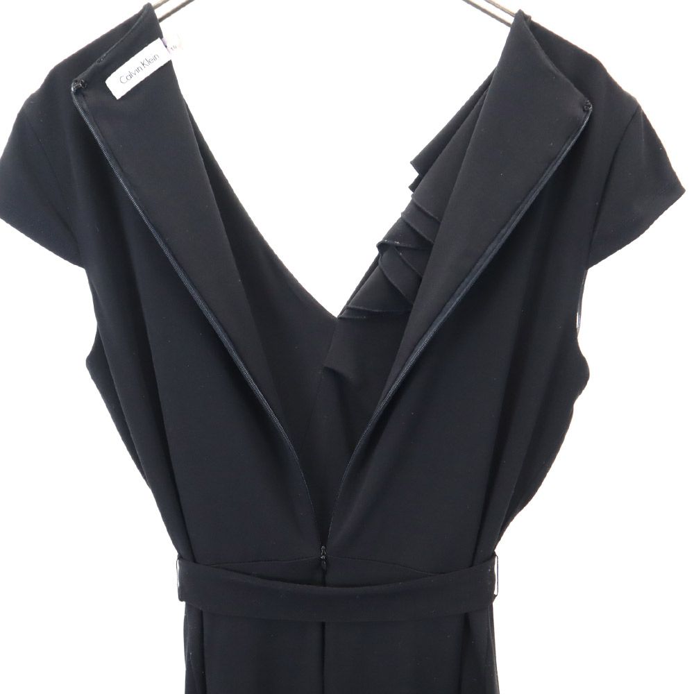 Calvin klein カルバンクライン 半袖 膝丈ワンピース 10 黒 フレンチスリーブ レディース