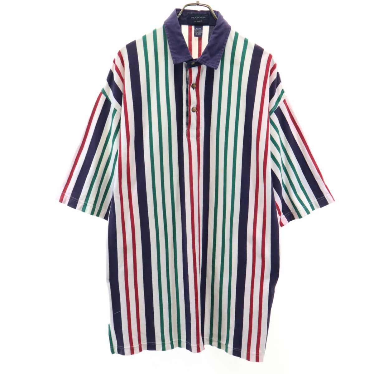 GANT ガント 90s オールド ストライプ柄 半袖 ハーフボタン ラガーシャツ XL RUGGERビックサイズ メンズ