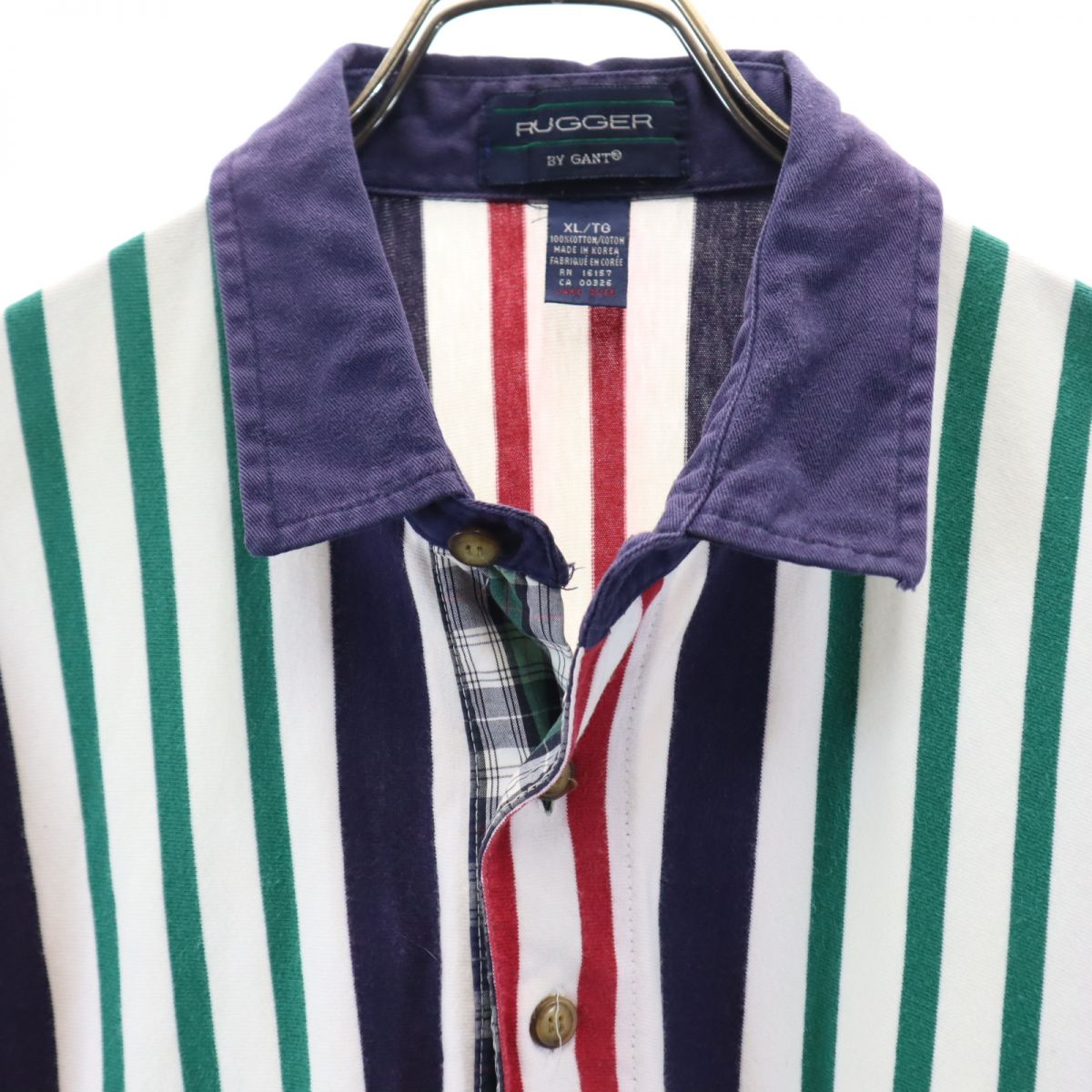 GANT ガント 90s オールド ストライプ柄 半袖 ハーフボタン ラガーシャツ XL RUGGERビックサイズ メンズ