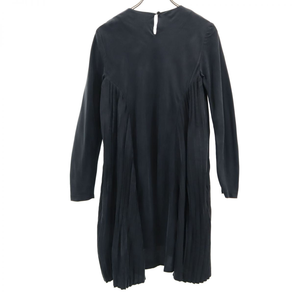 ヘンリックヴィブスコフ シルク100％ 長袖 サイドプリーツ 膝丈ワンピース S ネイビー HENRIK VIBSKOV レディース