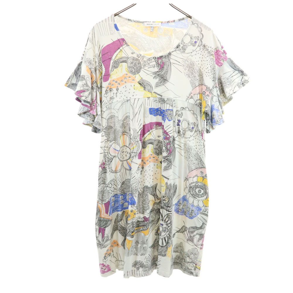 シーバイクロエ 総柄 半袖 フリル袖 膝丈ワンピース 6 白系 SEE BY CHLOE レディース