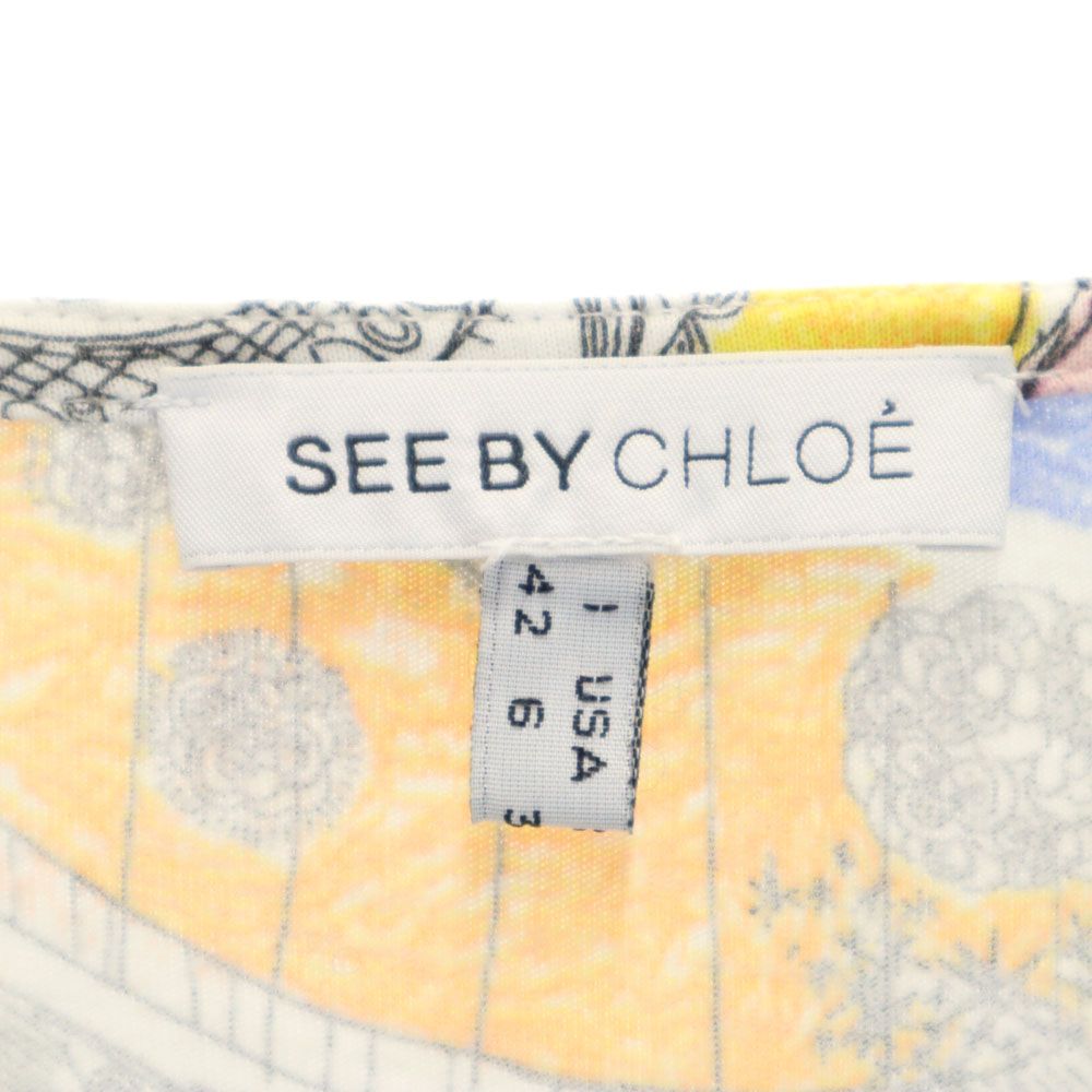 シーバイクロエ 総柄 半袖 フリル袖 膝丈ワンピース 6 白系 SEE BY CHLOE レディース