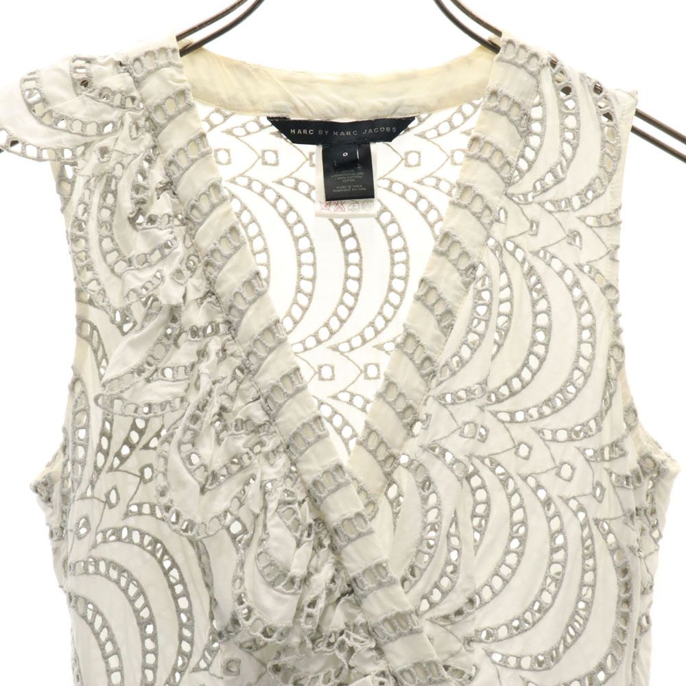 MARC BY MARC JACOBS マークバイマークジェイコブス 総柄 ノースリーブ 膝丈ワンピース  ホワイト×グレー レディース