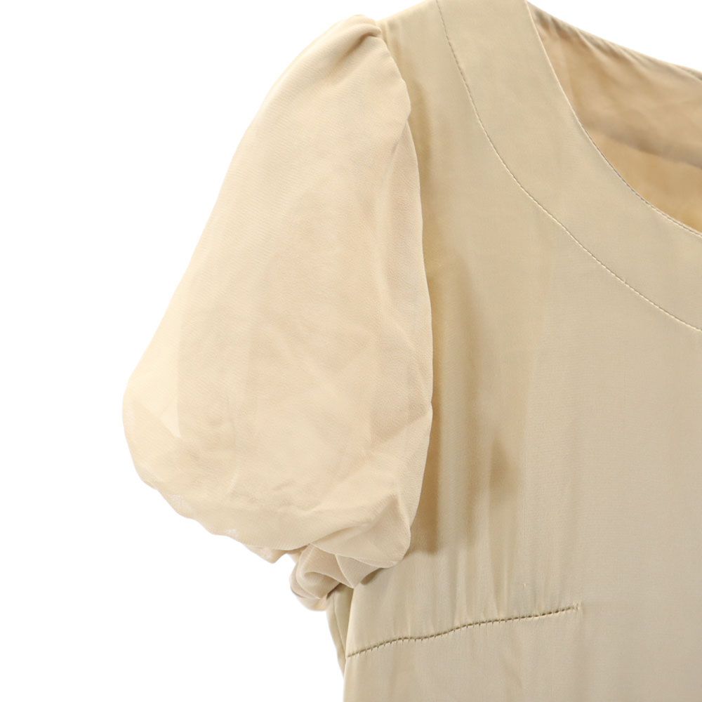 TOCCA トッカ 日本製 半袖 パフスリーブ 膝丈ワンピース  ベージュ×赤 レディース