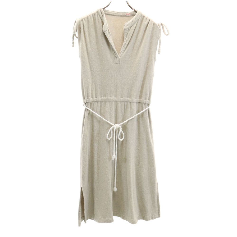 YOUNG&OLSEN ヤングアンドオルセン 日本製 ノースリーブ タオル地 スキッパーカラー 膝丈ワンピース 1 グレー系 レディース