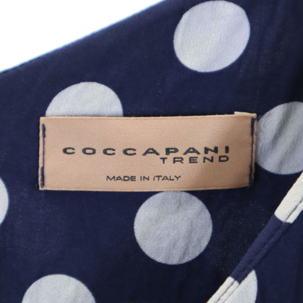 コカパーニ イタリア製 ドット柄 ノースリーブ 膝丈ワンピース L ネイビー coccapani レディース