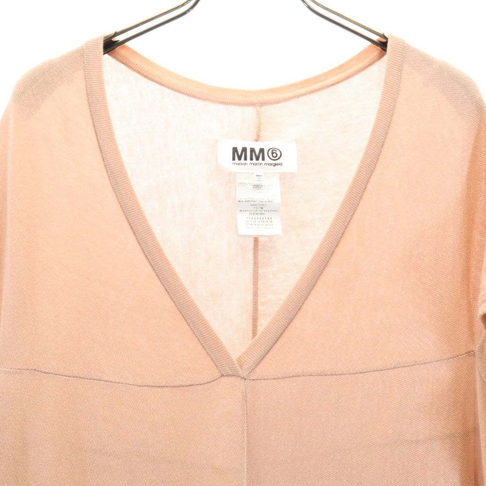 Maison Martin Margiela メゾンマルタンマルジェラ イタリア製 ノースリーブ Vネック コットン ニット ワンピース S ピンク系 フレンチ袖 レディース