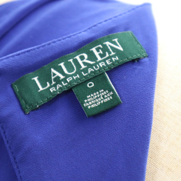 ローレンラルフローレン ノースリーブ ドレープ ワンピース  ブルー LAUREN RALPH LAUREN レディース