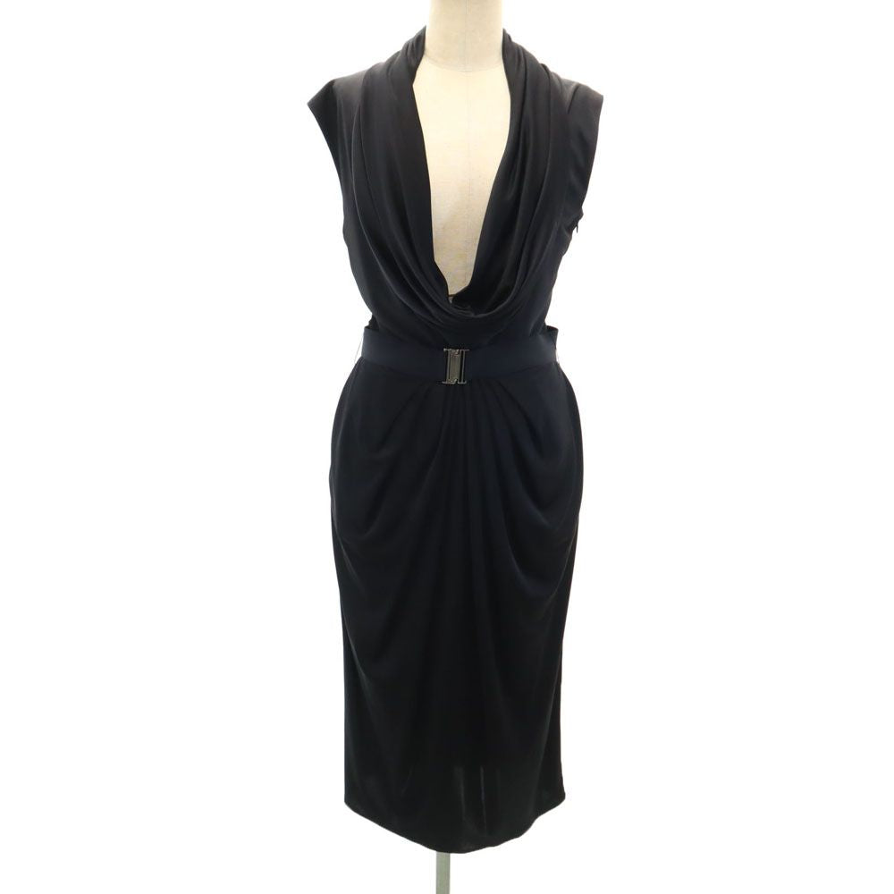 La Petite S イギリス製 ノースリーブ ドレープ ロングワンピース 38 ブラック レディース