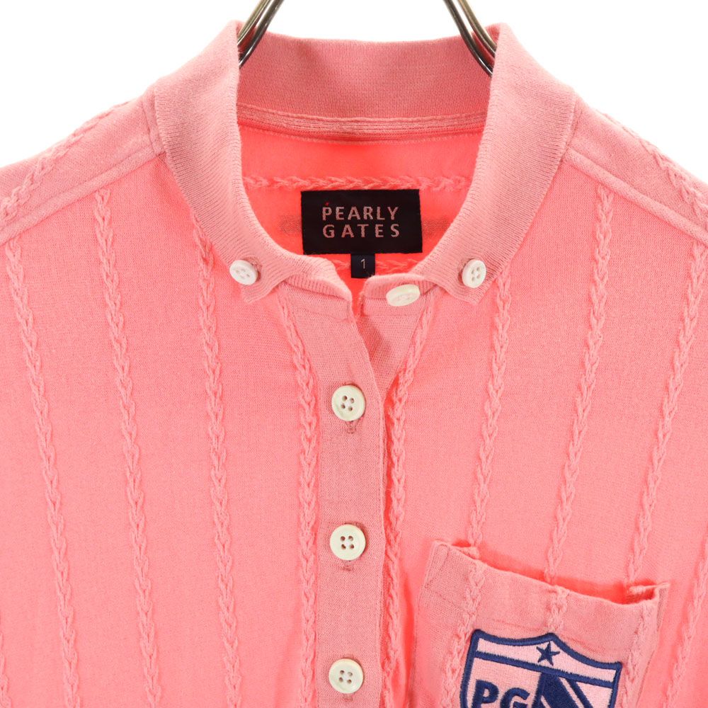 PEARLY GATES パーリーゲイツ 日本製 ストライプ ゴルフ 半袖 ボタンダウン ワンピース 1 ピンク フロントボタン レディース