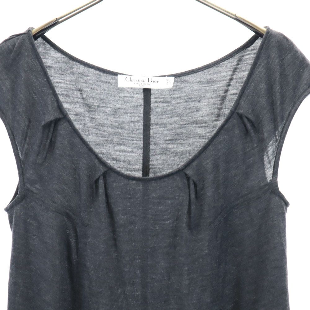 Christian Dior クリスチャンディオール ポルトガル製 ノースリーブ 膝丈ワンピース 36 チャコールグレー レディース