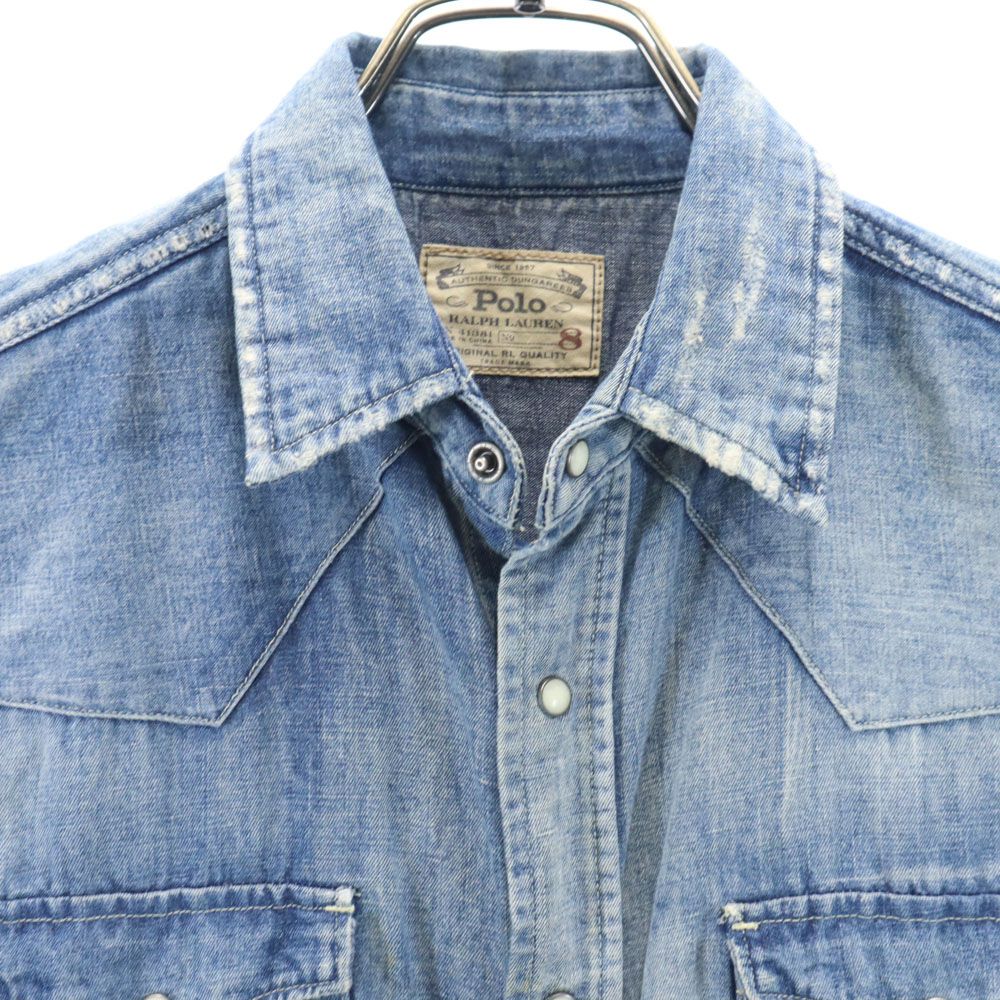 POLO RALPH LAUREN ポロラルフローレン ノースリーブ ウエスタンヨーク ダンガリーデニム ワンピース 8 ウォッシュブルー レディース