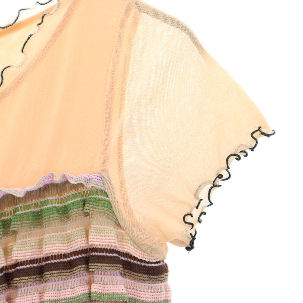 未使用 PAOLA FRANI パオラフラーニ イタリア製 ボーダー 半袖 ニット ワンピース 40 ベージュ系 レディース