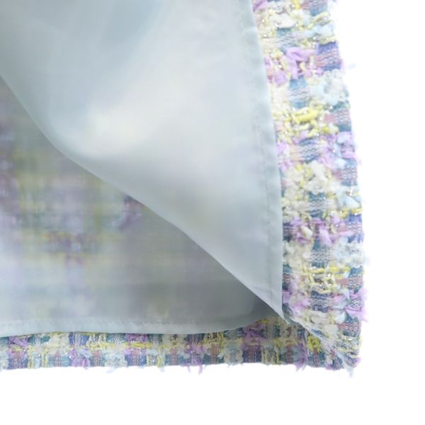 未使用 Debut de Fiore デビュードフィオレ チェック柄 長袖 リブニット ドッキング ワンピース 36 パープル系 リボン衿 レディース