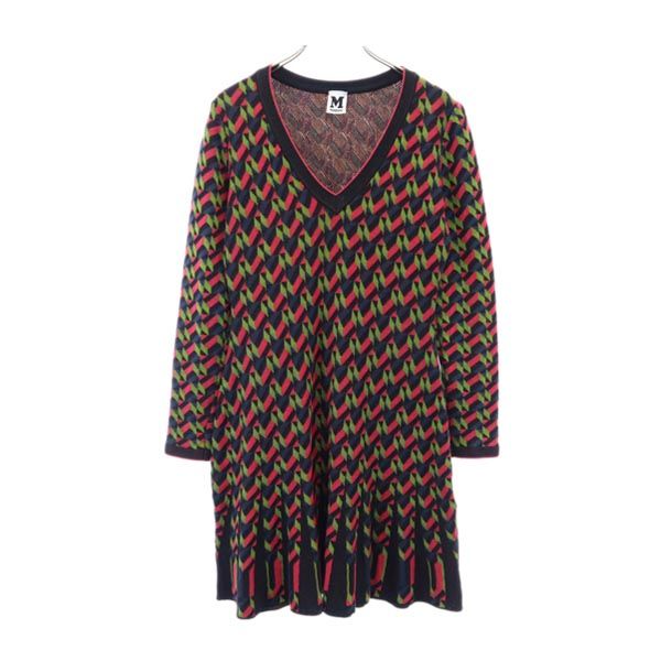 Missoni ミッソーニ 総柄 長袖 ワンピース 40 紺×緑×ピンク レディース