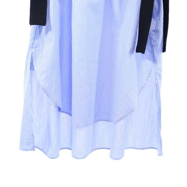 未使用 furfur ファーファー ストライプ 長袖 ニット切替 ワンピース F 黒×ブルー レディース